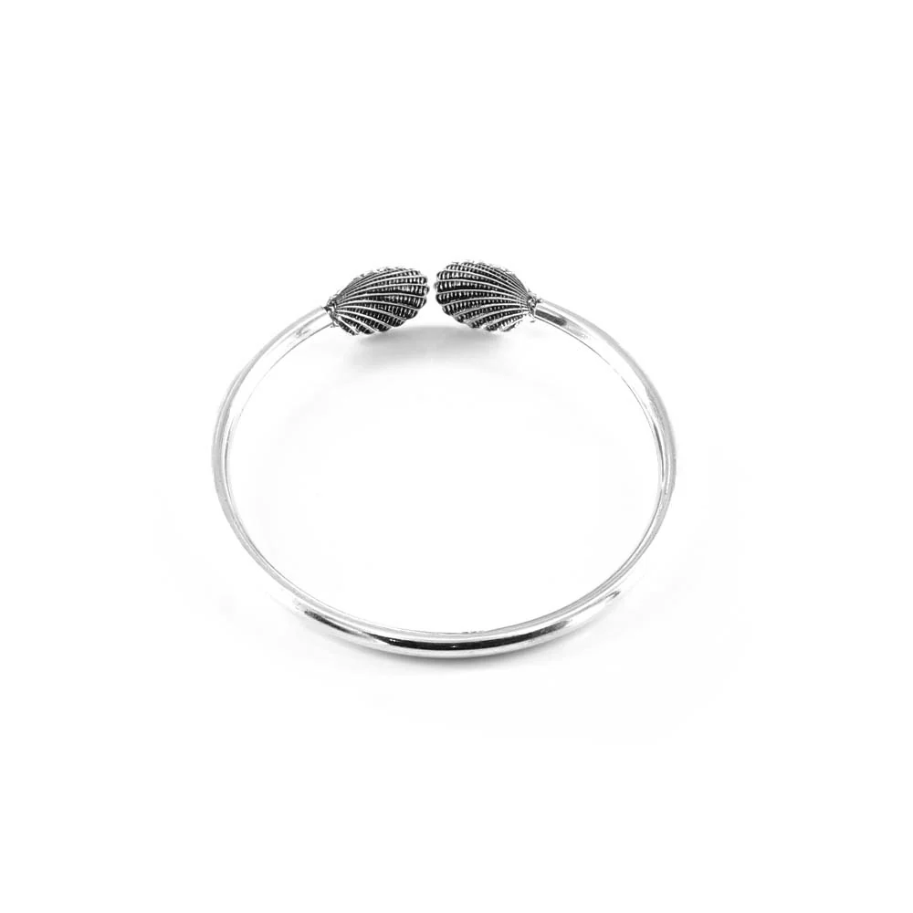 Real Sterling Silver Shell Flexible women's Oxidized Bracelet Bangle - Single - Image 3