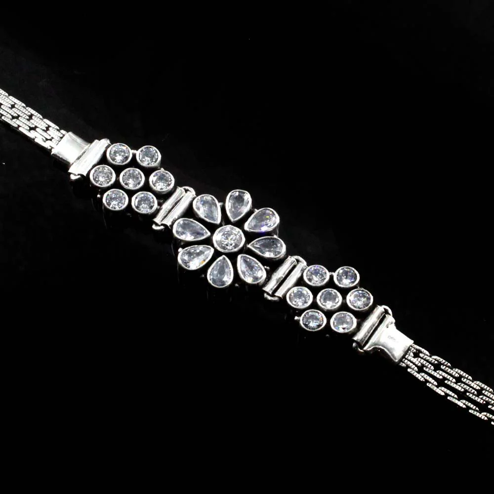 Real Sterling Silver White CZ Oxidized Bracelet Gift For Girls Women - Image 3