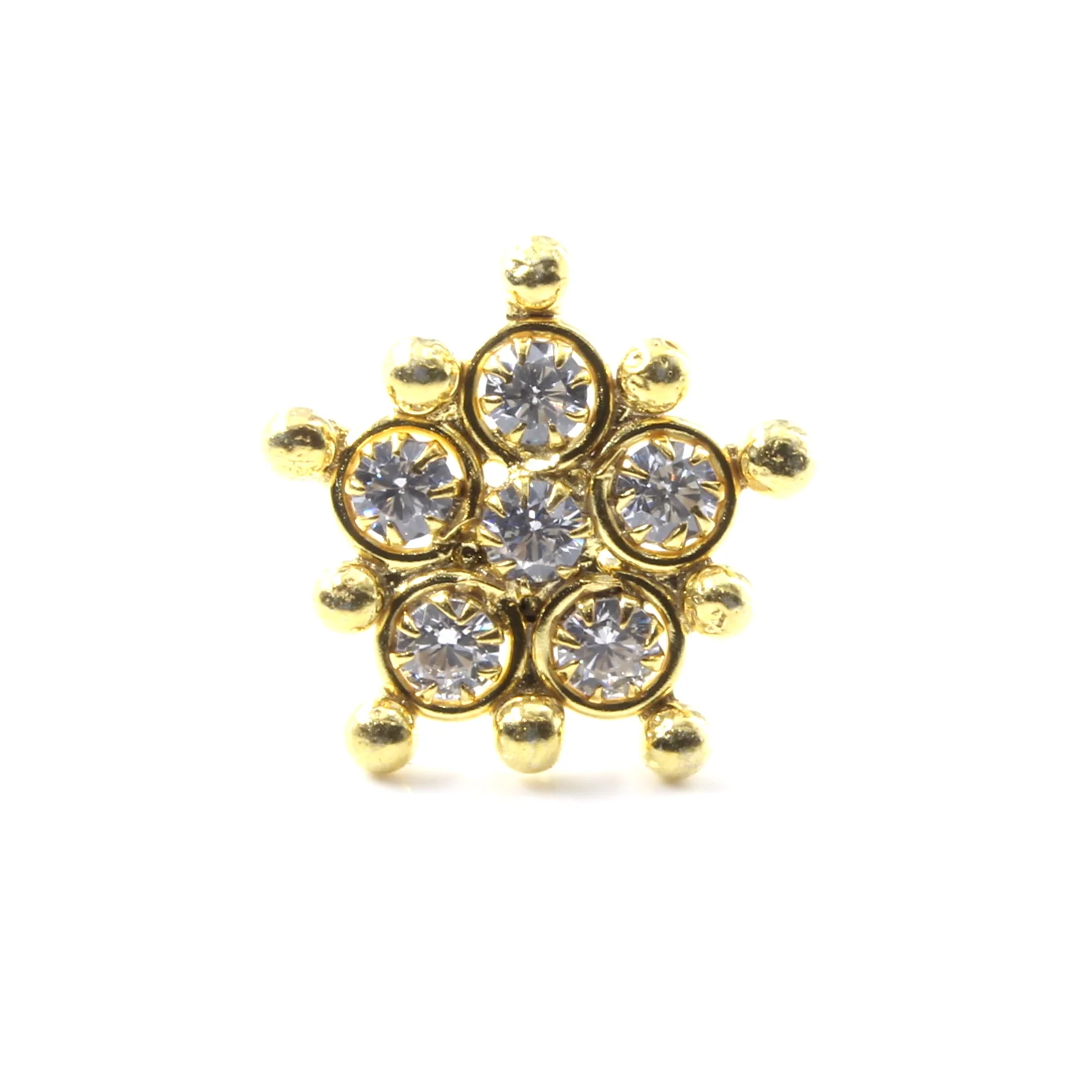 Round-Cut CZ Gold Finish Silver Nose Pin - Image 3