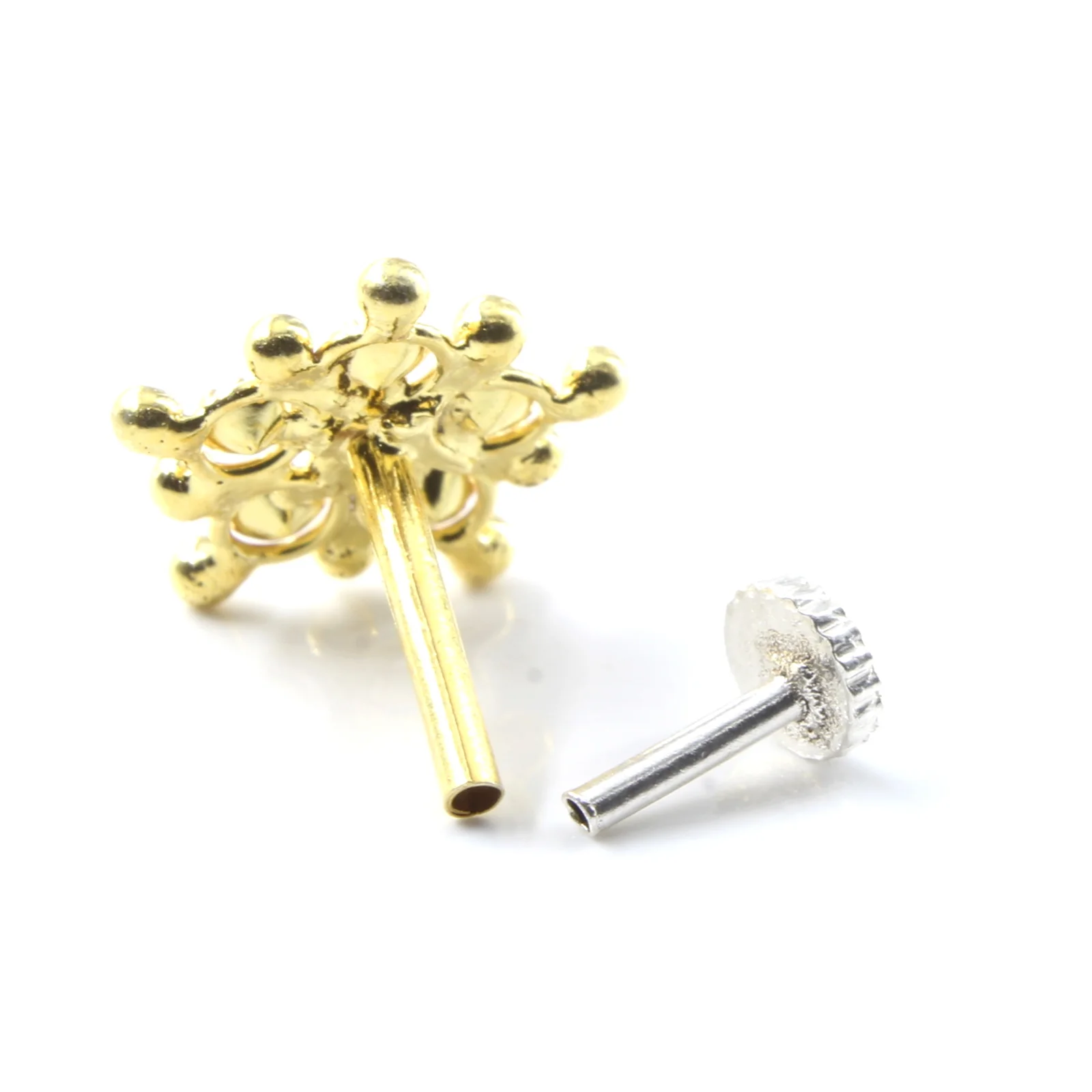 Round-Cut CZ Gold Finish Silver Nose Pin - Image 4