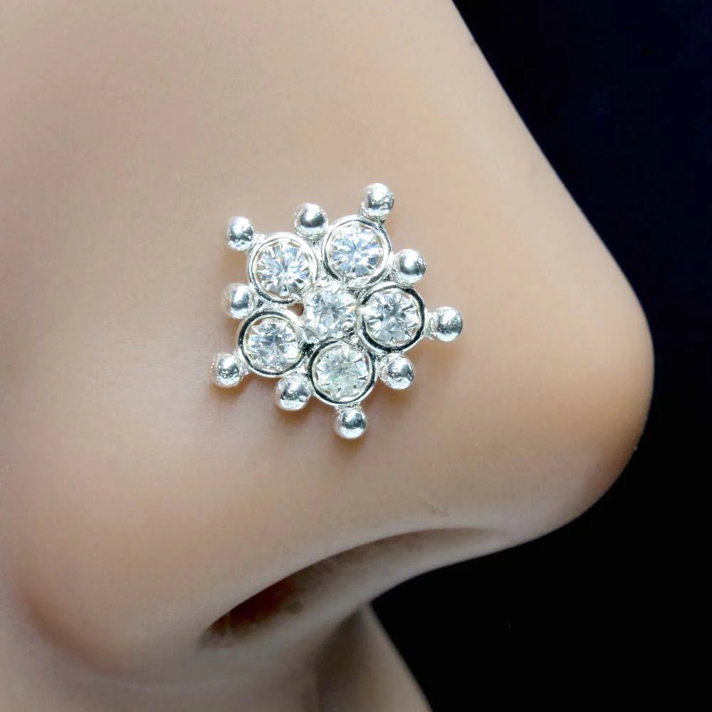 Round-Cut CZ Gold Finish Silver Nose Pin - Image 6