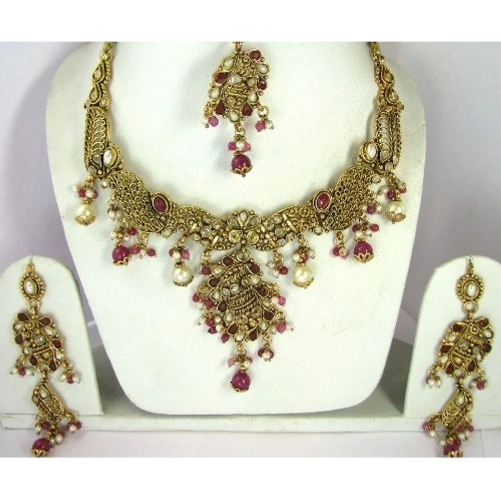Red Beauty Gold Plated Fashion Jewelry Polki Work Dangle Long Earrings