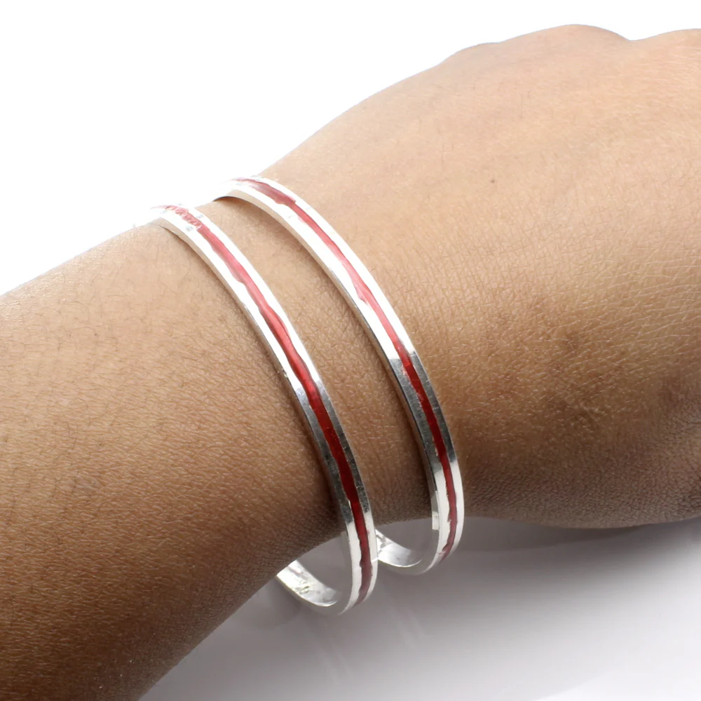 Red meena line Pure Silver Bangles for Astrology - Image 3