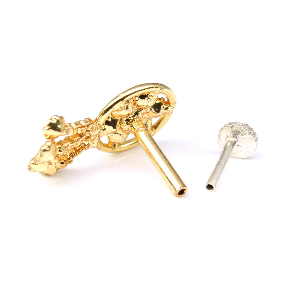 Round white CZ dangle chain nose pin - Image 3