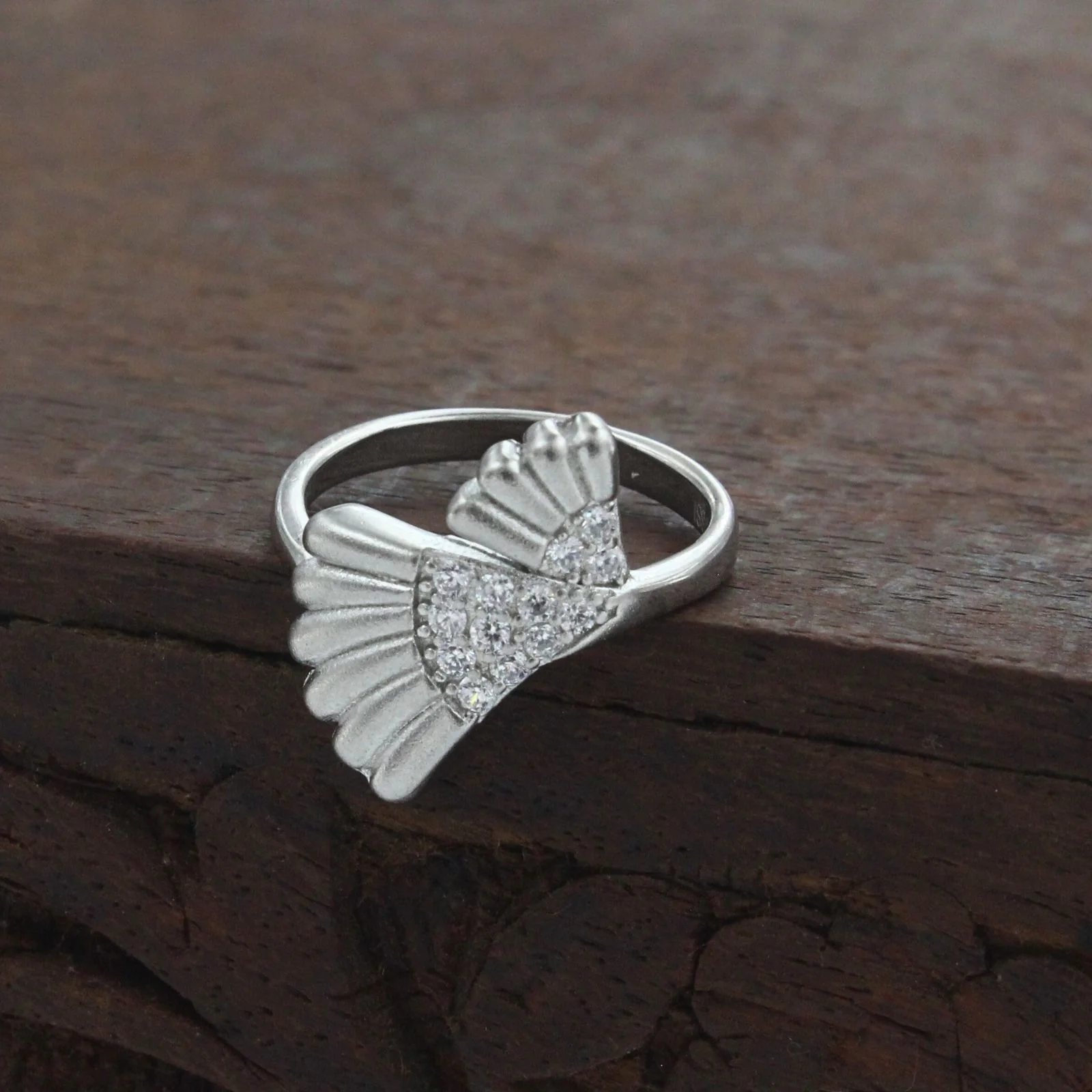 Royal 925 Real Silver White CZ Platinum Finish Fan shape Ring - Image 2