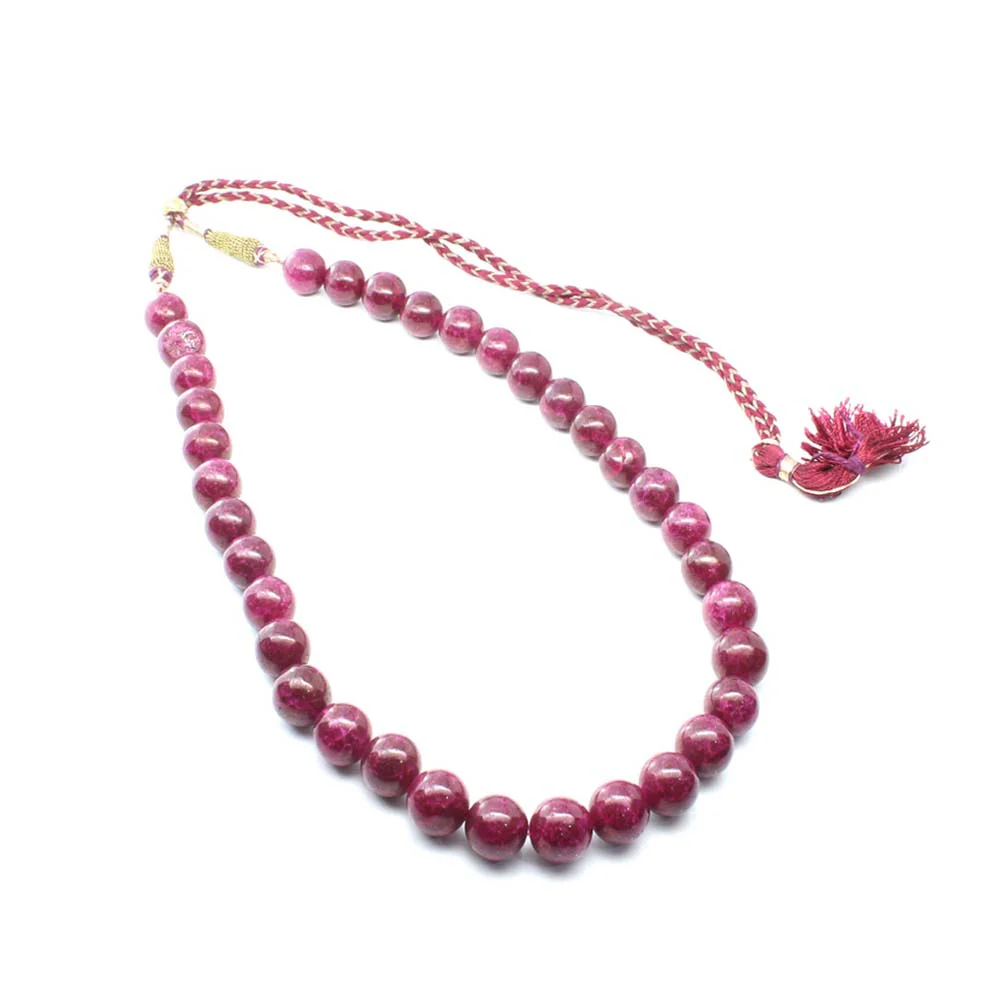 Ruby colored Natural Quartz 13.1 mm beads single line Necklace 20" - Image 2