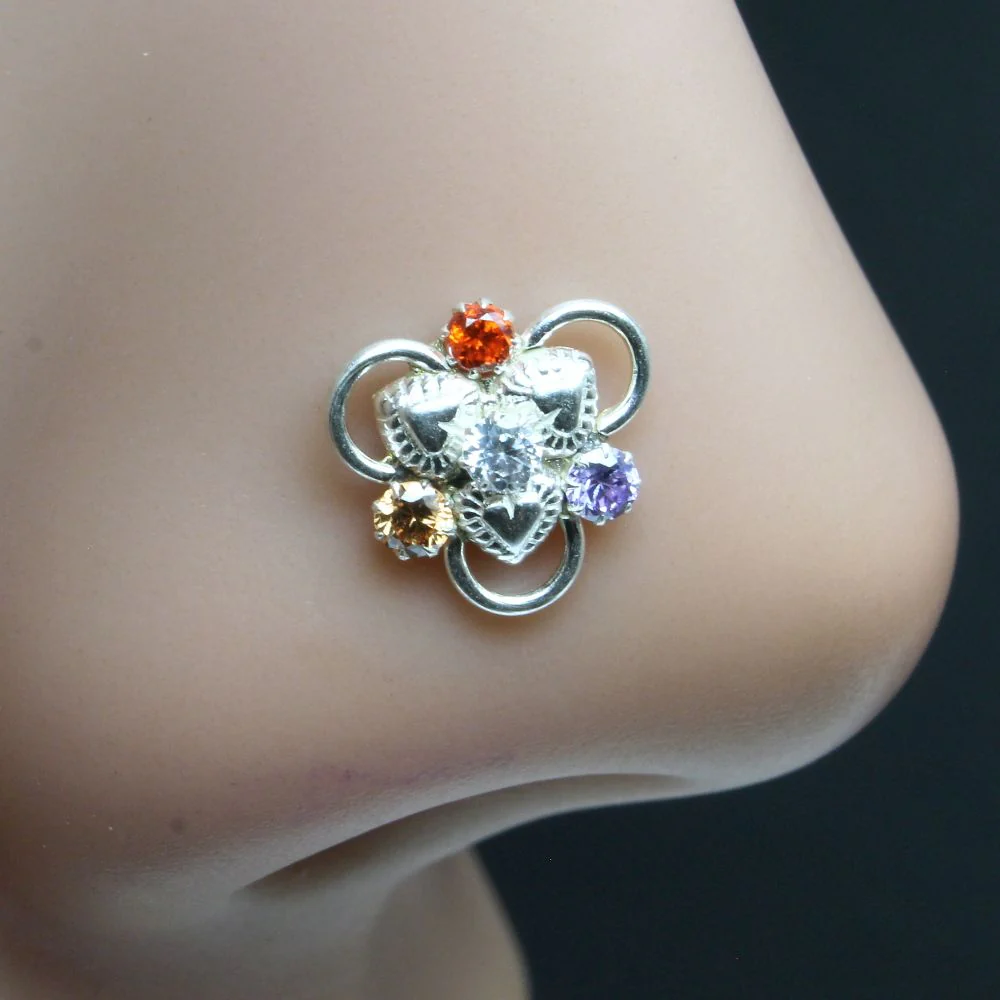 Silver Heart-shaped petals Nose Piercing - Image 2