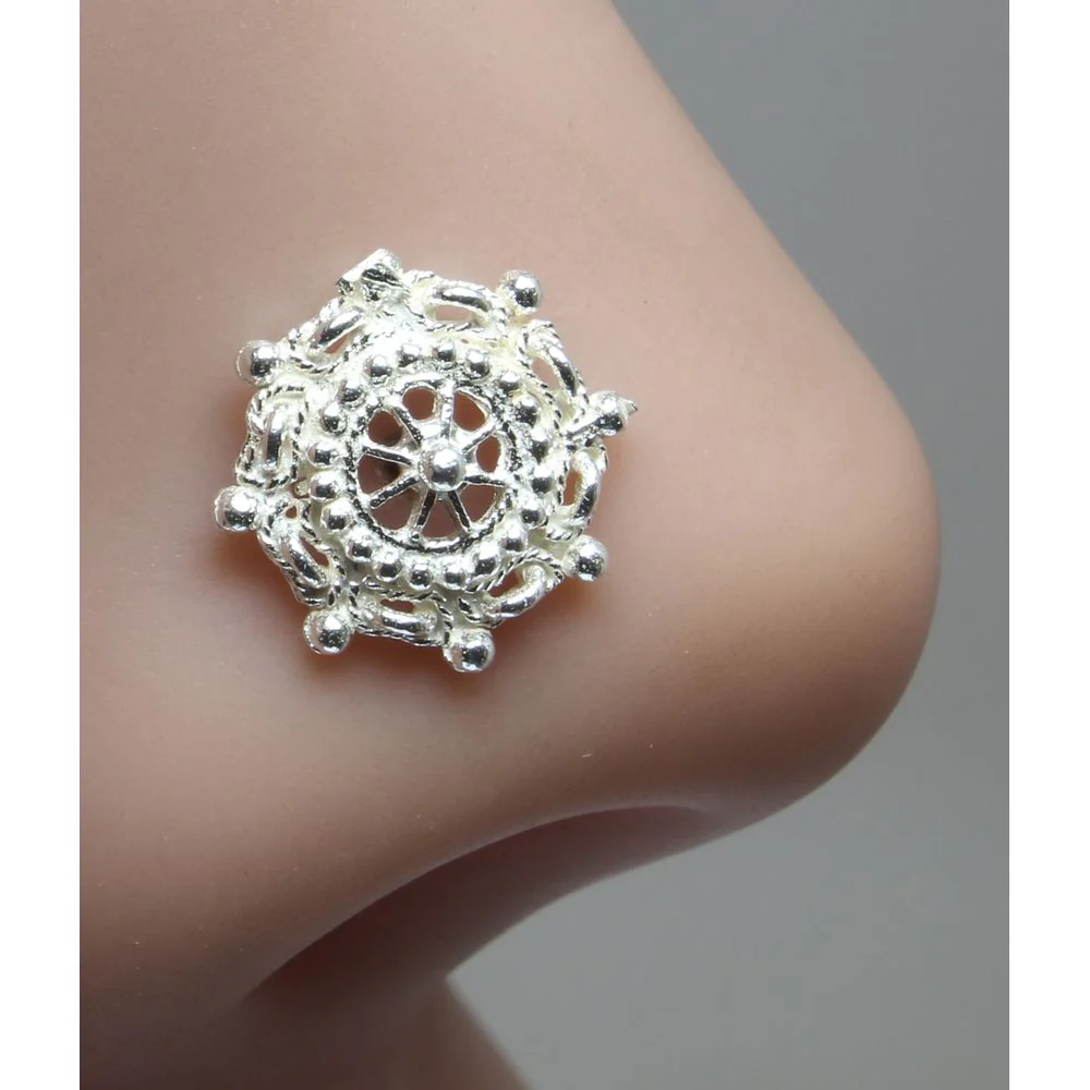 Silver sun chakra design Nose Stud - Image 2