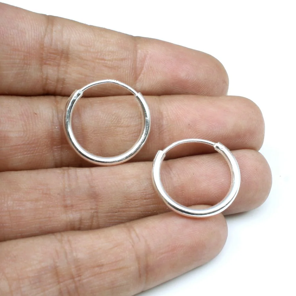 Simple plain ring Sterling Silver Earrings Small hinged Hoop for Girls - Pair