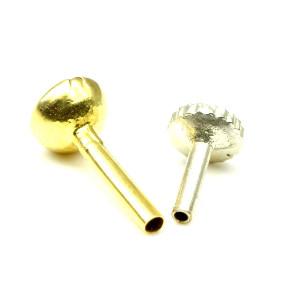 Single stone CZ Piercing Nose Stud Nose Pin Solid 14k Yellow Gold from India - Image 3