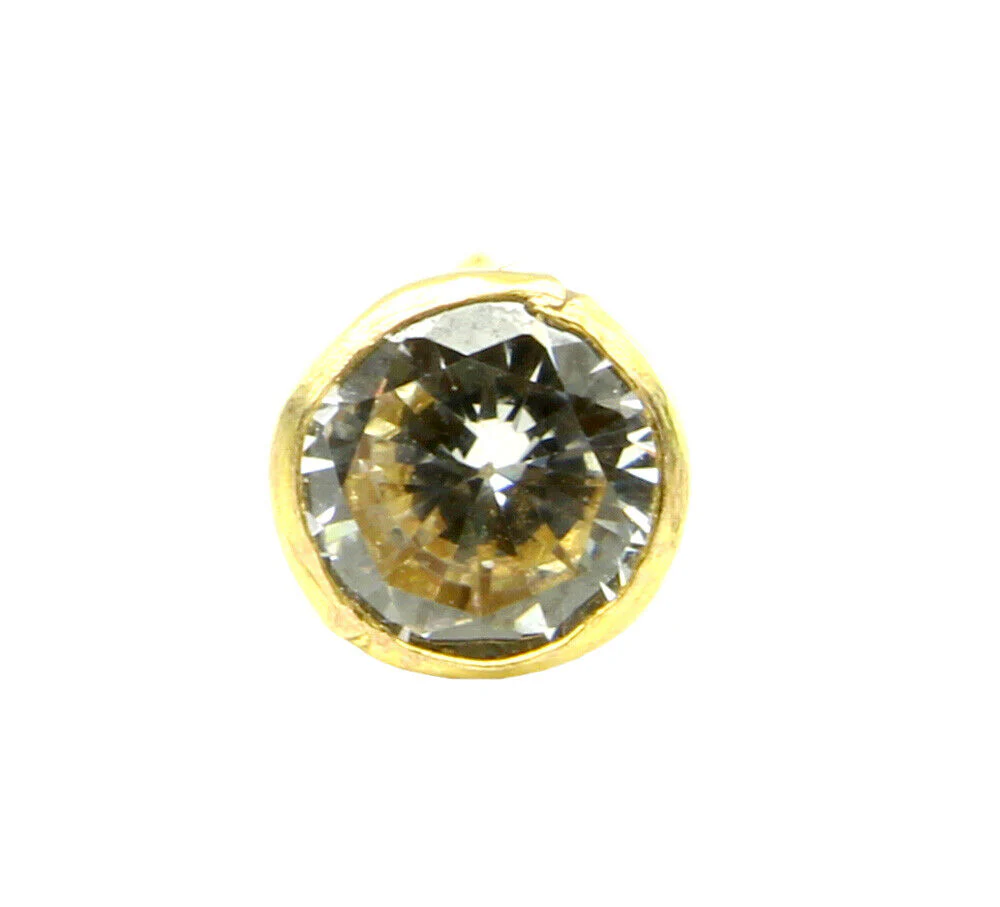 Small Real Gold Nose stud Solid 14K White CZ Indian nose ring Gold Screw Back - Image 2