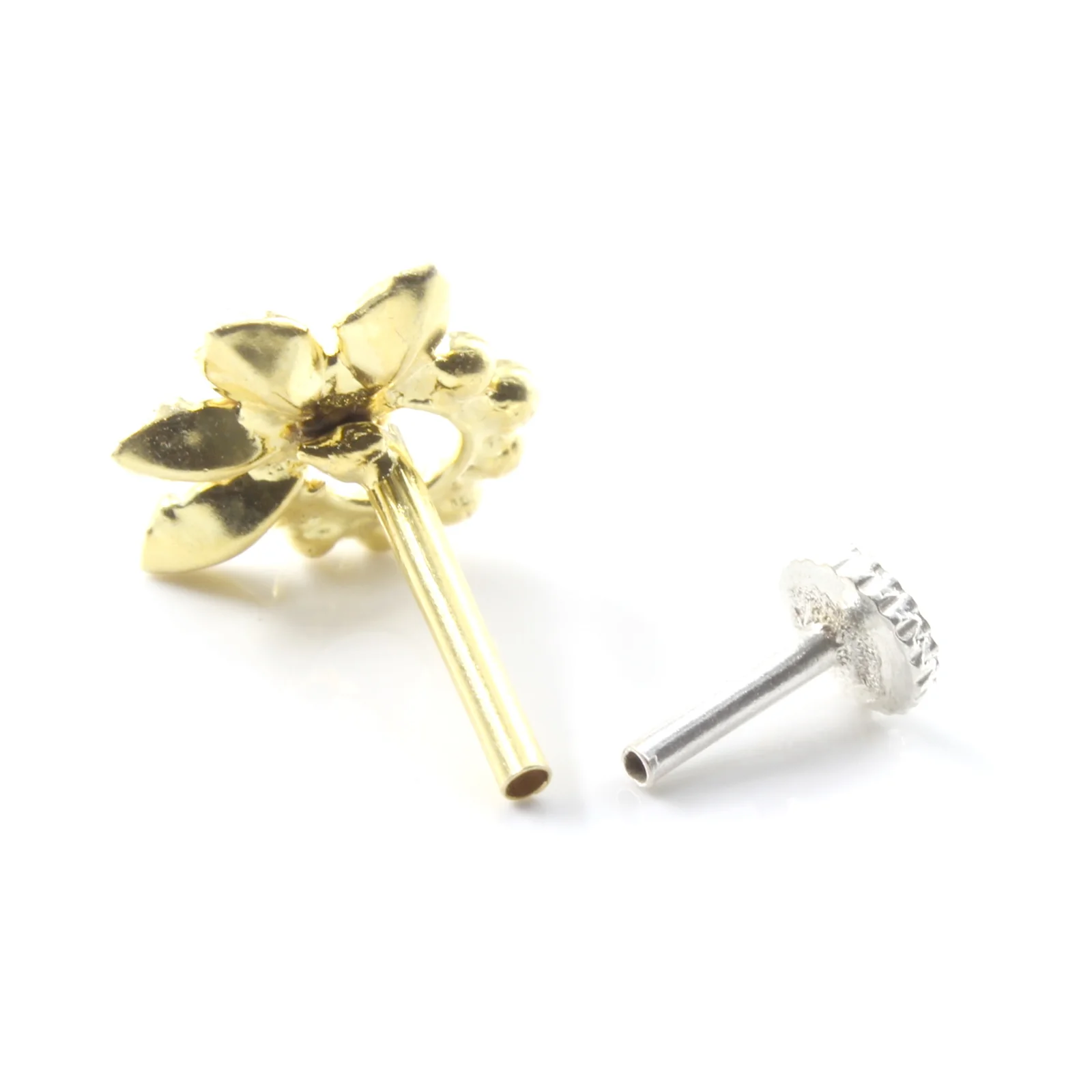 Small Silver Nose Stud with Gold Plating - Image 4