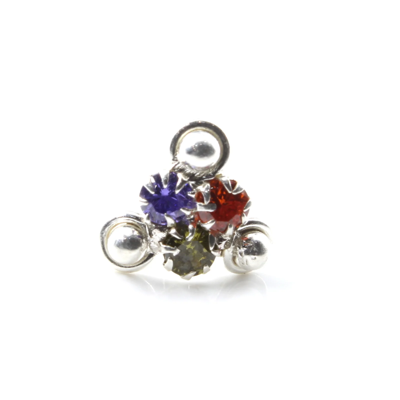 3 Stone Triangle Silver Nickel-Free Nose Pin - Image 7