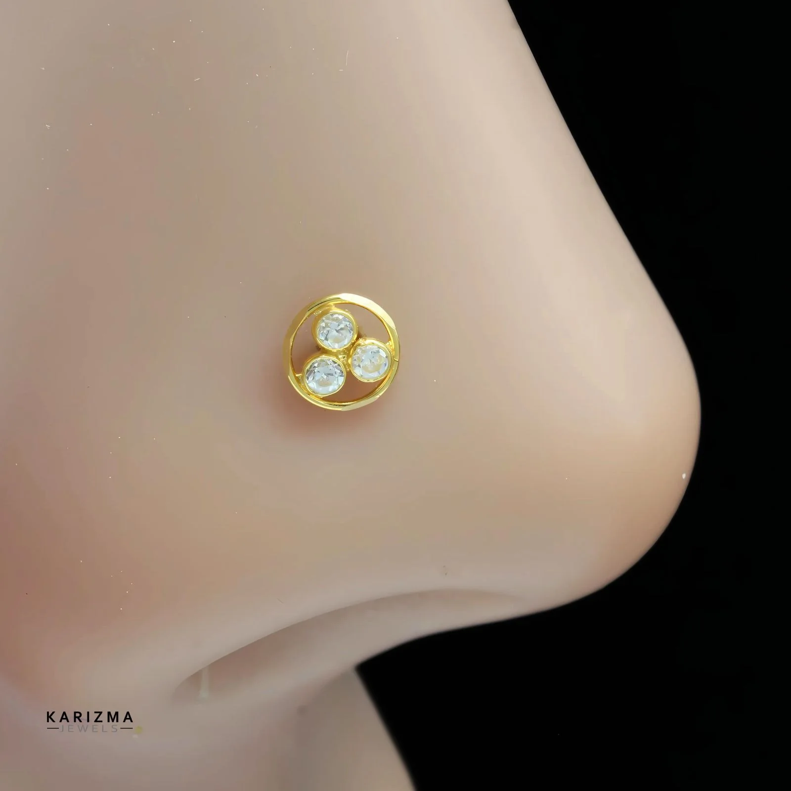 Small Round 18K Real Gold Indian Women Clear White CZ Nose stud nose ring Push Pin - Image 2