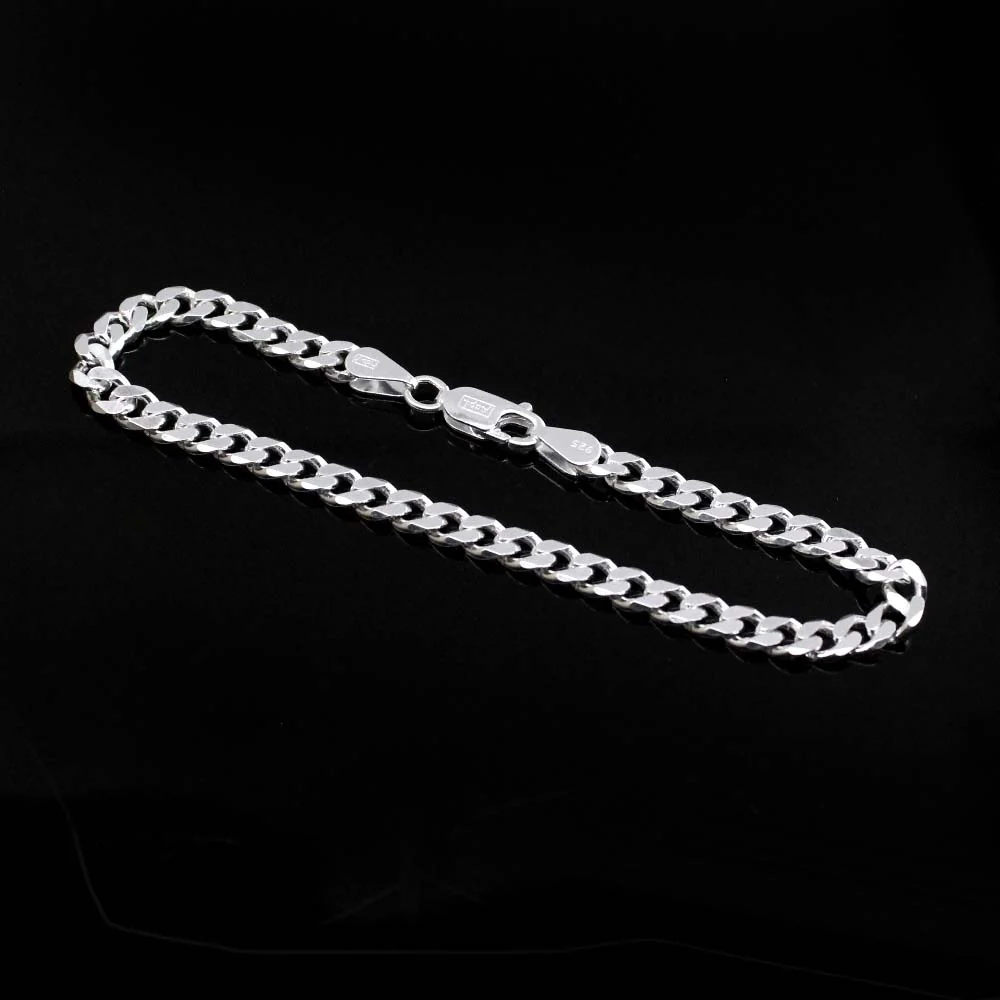 Solid Genuine 925 Sterling Silver Curb Link Chain Men's Bracelet Man Jewelry - Image 4