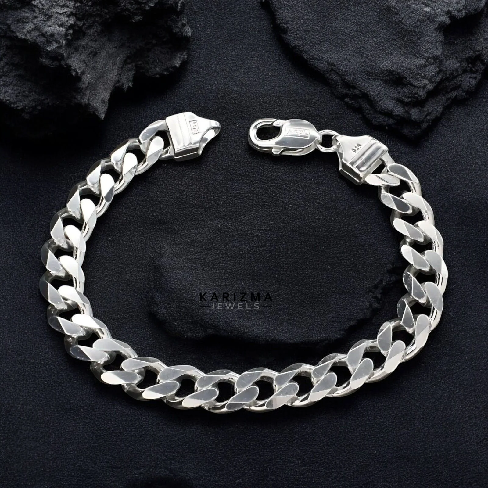 Solid Style Curb Link Design Men's Bracelet in 925 Sterling Silver