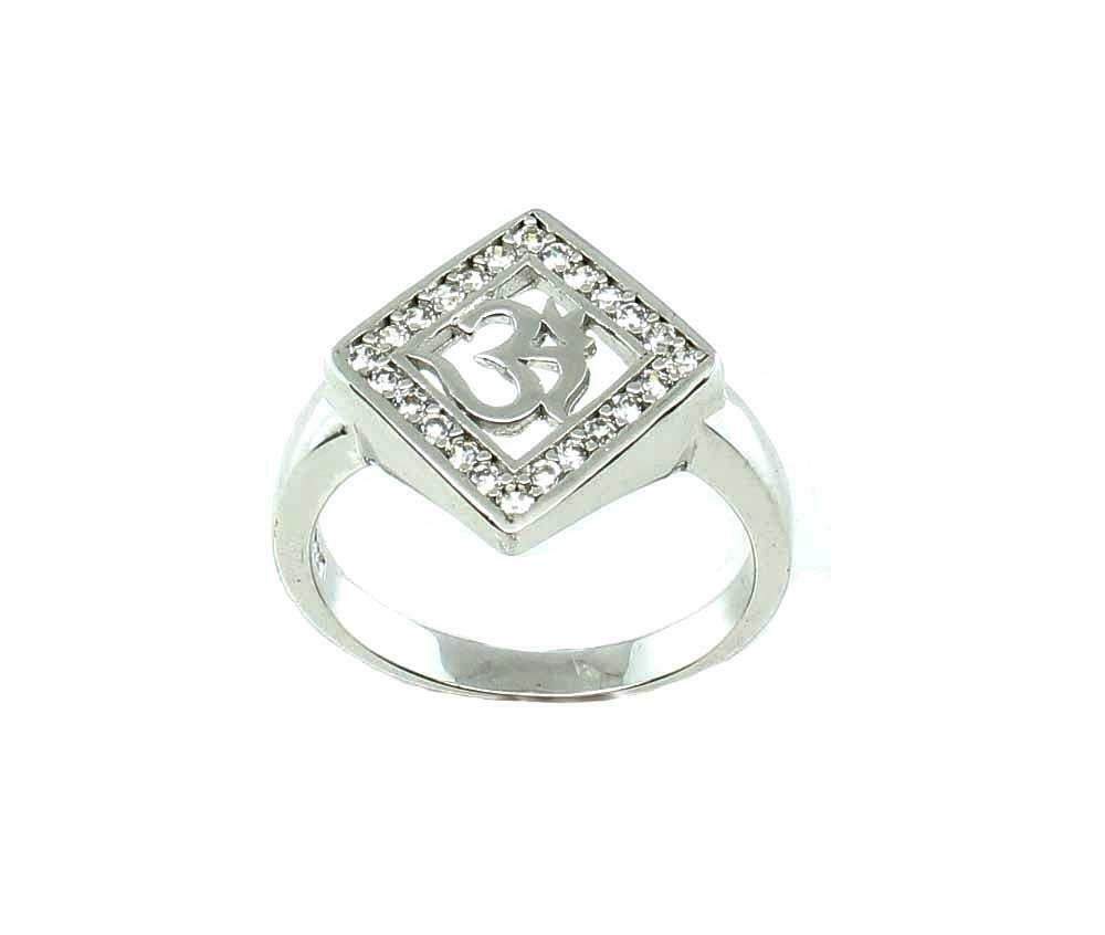 Sparkling CZ Studded OM Silver Ring for Men & Women - Image 4