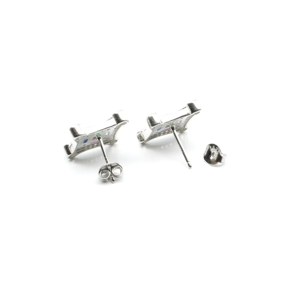 Sterling 925 Silver CZ Stud Set In Platinum Finish Earring - Image 5