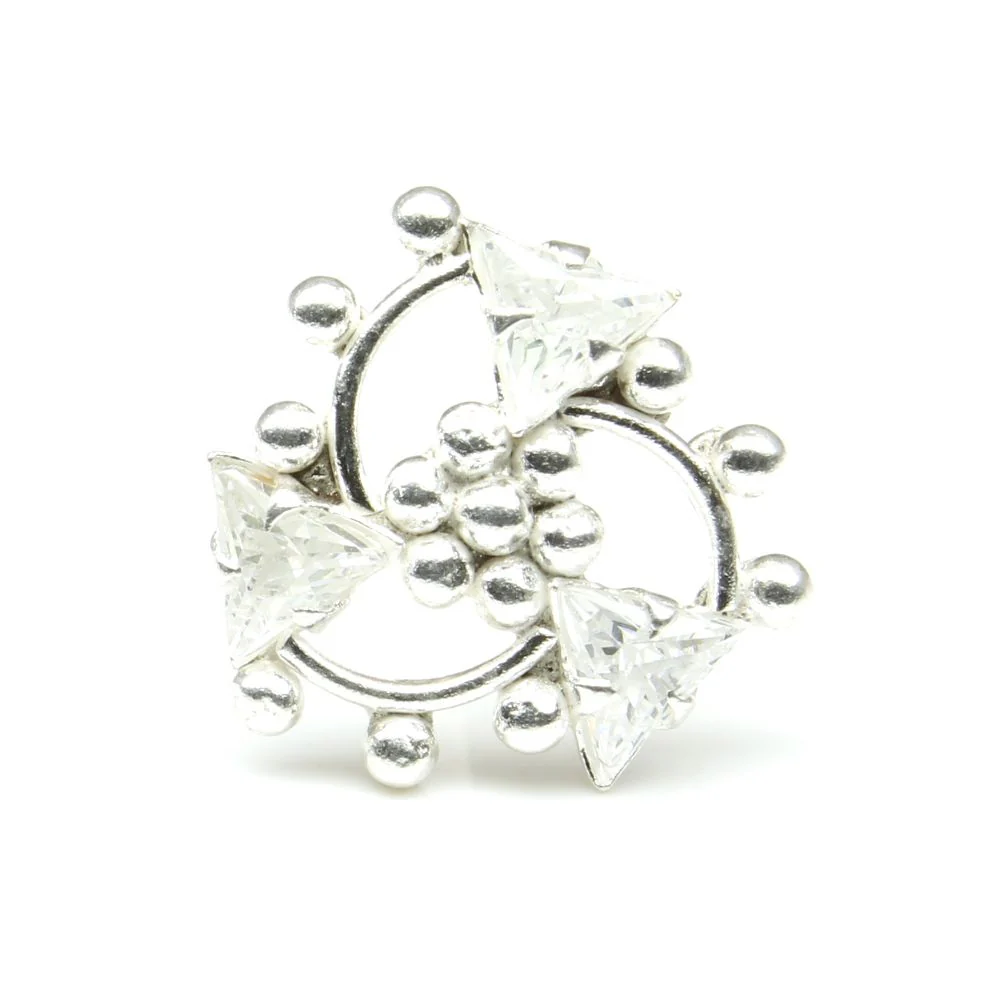 Sterling Silver beaded triad Nose Stud - Image 2