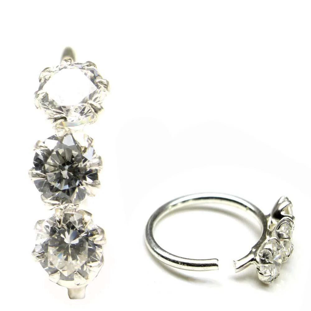 Three-stone Silver Hoop Nose Ring