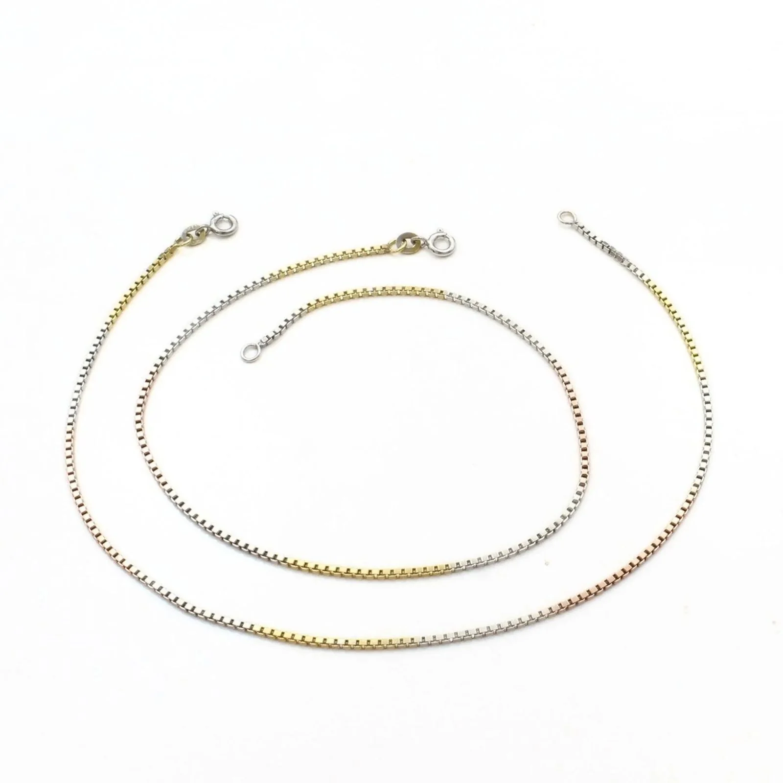 Three tone Girlish 925 Sterling Silver box Chain Anklet Pair 10.3" - Image 3