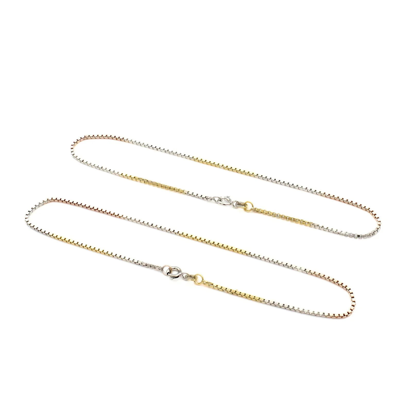 Three tone Girlish 925 Sterling Silver box Chain Anklet Pair 10.3" - Image 4