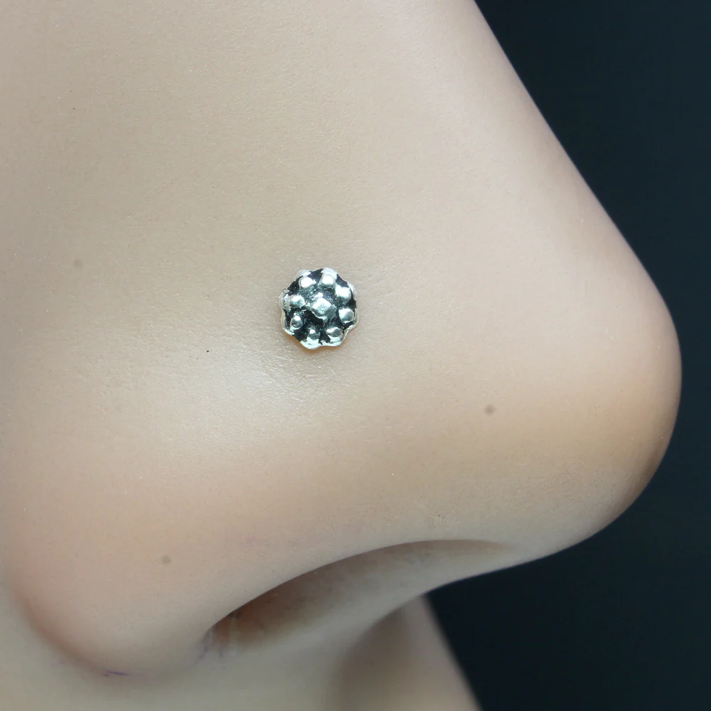 Tiny Sterling Silver Oxidized Flower Nose Pin