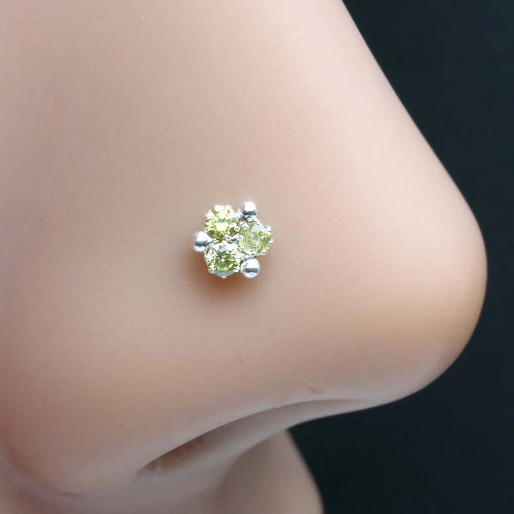 Tiny Lemon Frame Nose Piercing Stud - 925 Silver