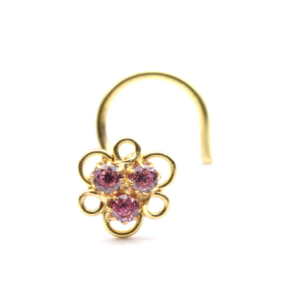 Tiny trefoil design Pink CZ Nose Bone - Image 2