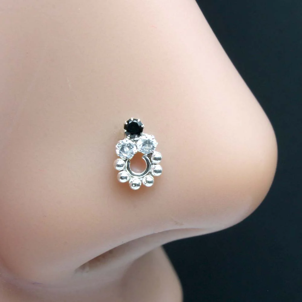 Vertical Trio Nose Piercing - 925 Sterling Silver