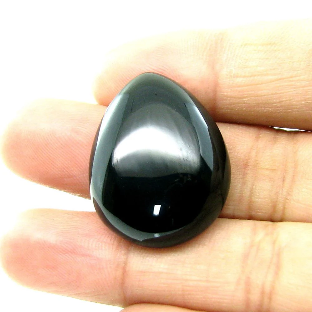 Top Quality Polished Black Onyx Pear Shape Faceted Gem - Image 2