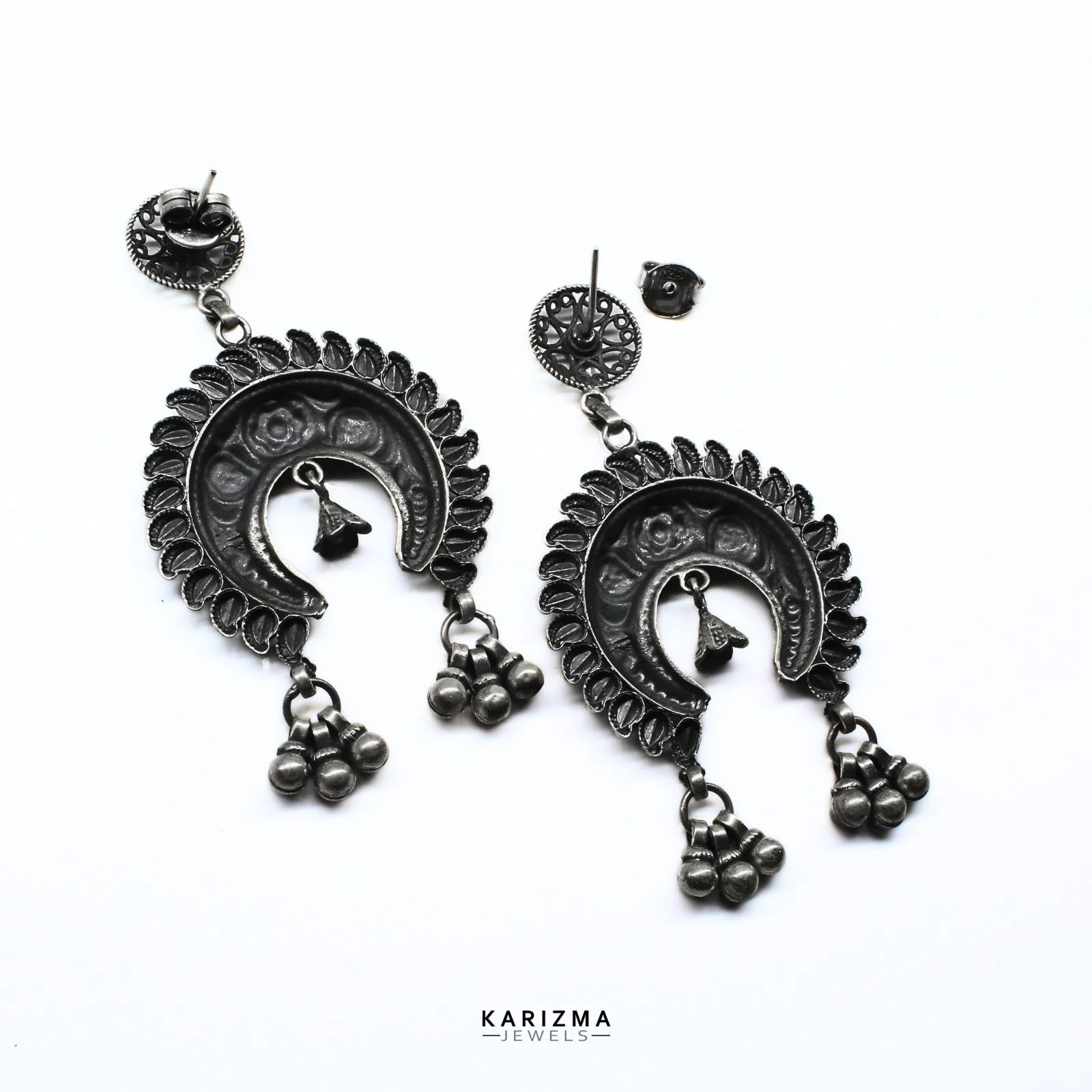 Traditional 925 Sterling Silver Rajasthani Oxidized women Earrings - Image 5