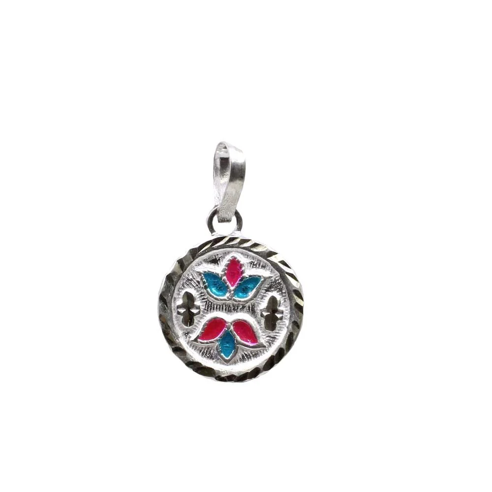 Traditional Indian Embossed enamel sterling silver pendant for women
