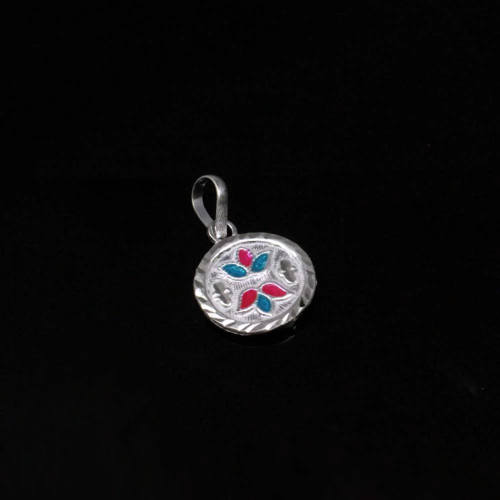 Traditional Indian Embossed enamel sterling silver pendant for women - Image 2