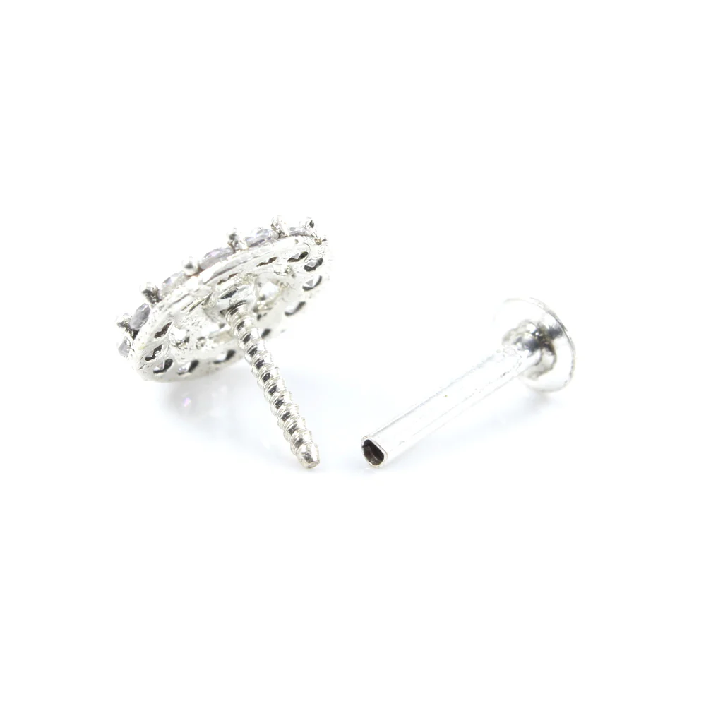 Floral Screw Type Nose Stud - Silver - Image 5