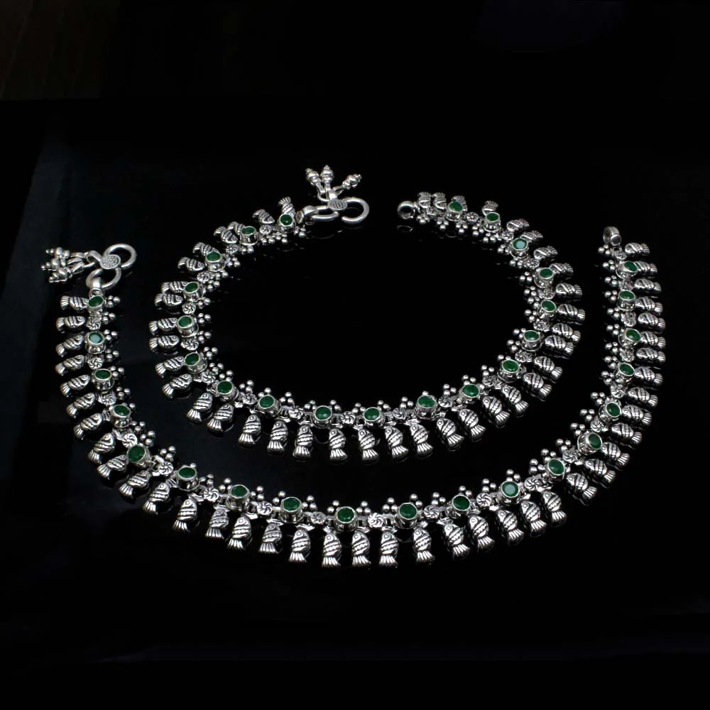 Traditionally Real Oxidized 925 Silver Multi CZ Anklets Ankle 10.5" - Image 2
