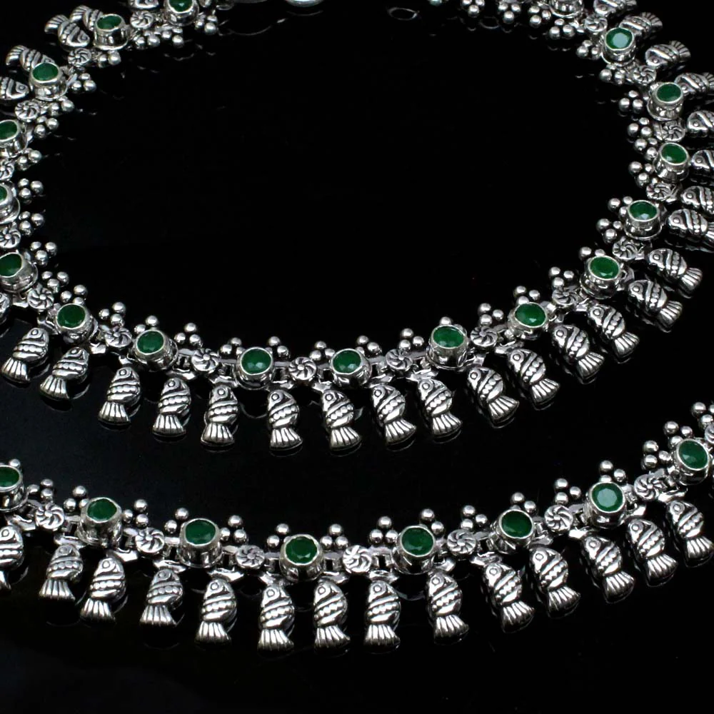 Traditionally Real Oxidized 925 Silver Multi CZ Anklets Ankle 10.5" - Image 4