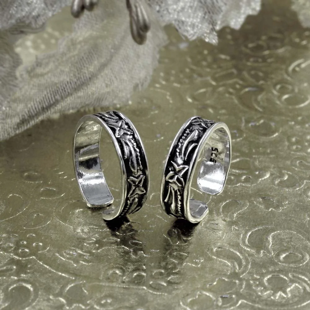 Trendy Real 925 Silver Oxidized foot toe rings band - Pair - Image 2