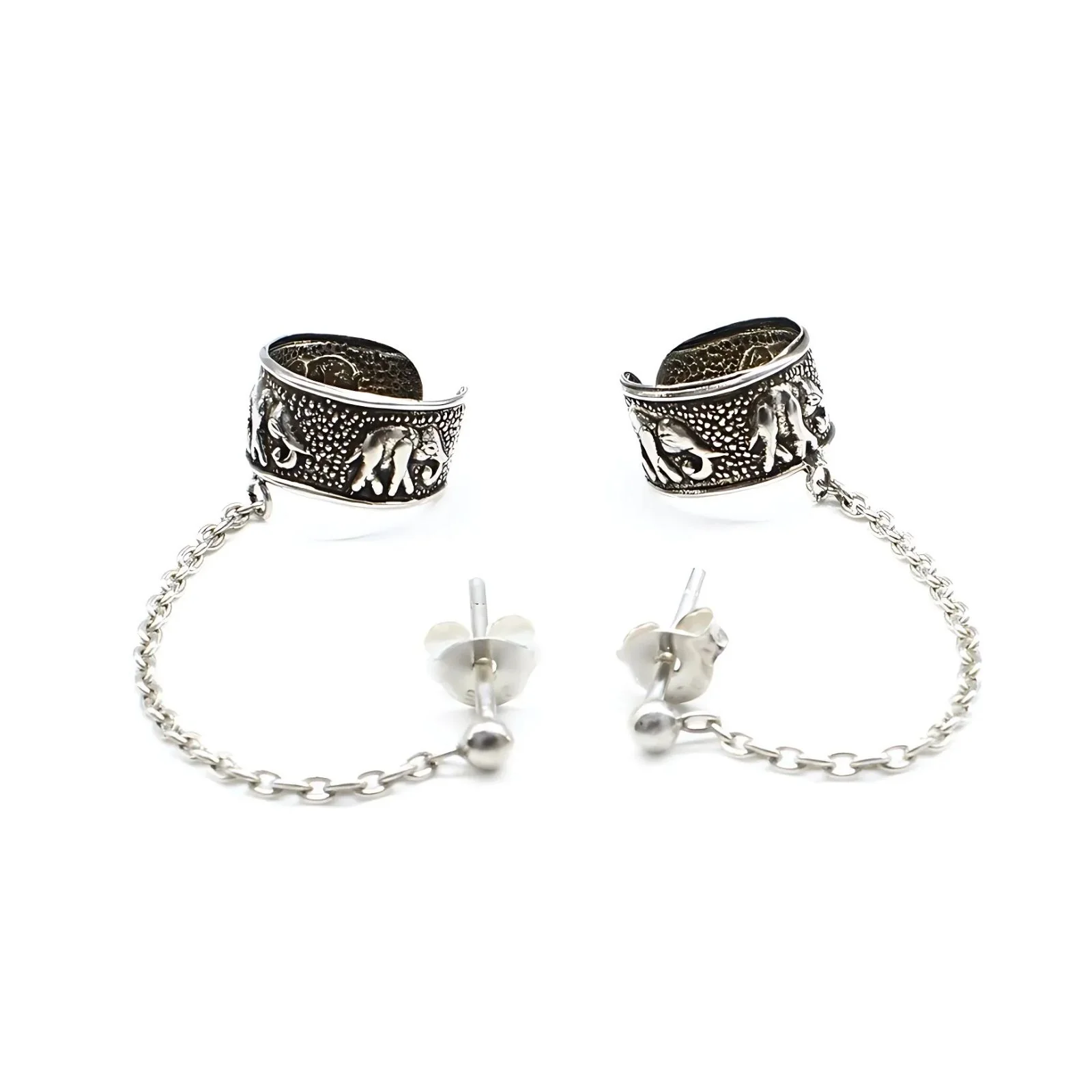 Trendy Real Silver Women Oxidized Ear Cuff With Chain Earrings - Image 3