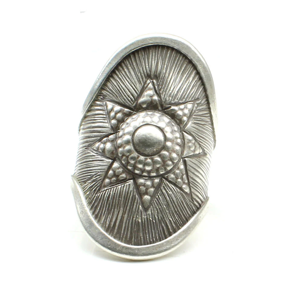 Tribal Star textured Real Sterling Silver Wrap Oval statement Adjustable Ring - Image 3