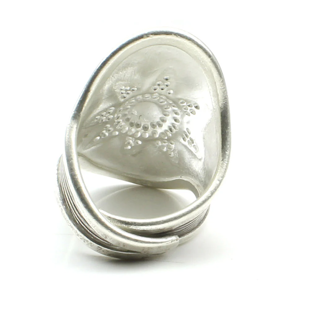 Tribal Star textured Real Sterling Silver Wrap Oval statement Adjustable Ring - Image 4