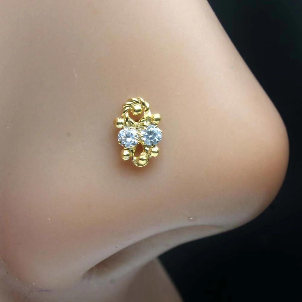 Twisted metal design CZ Nose Pin