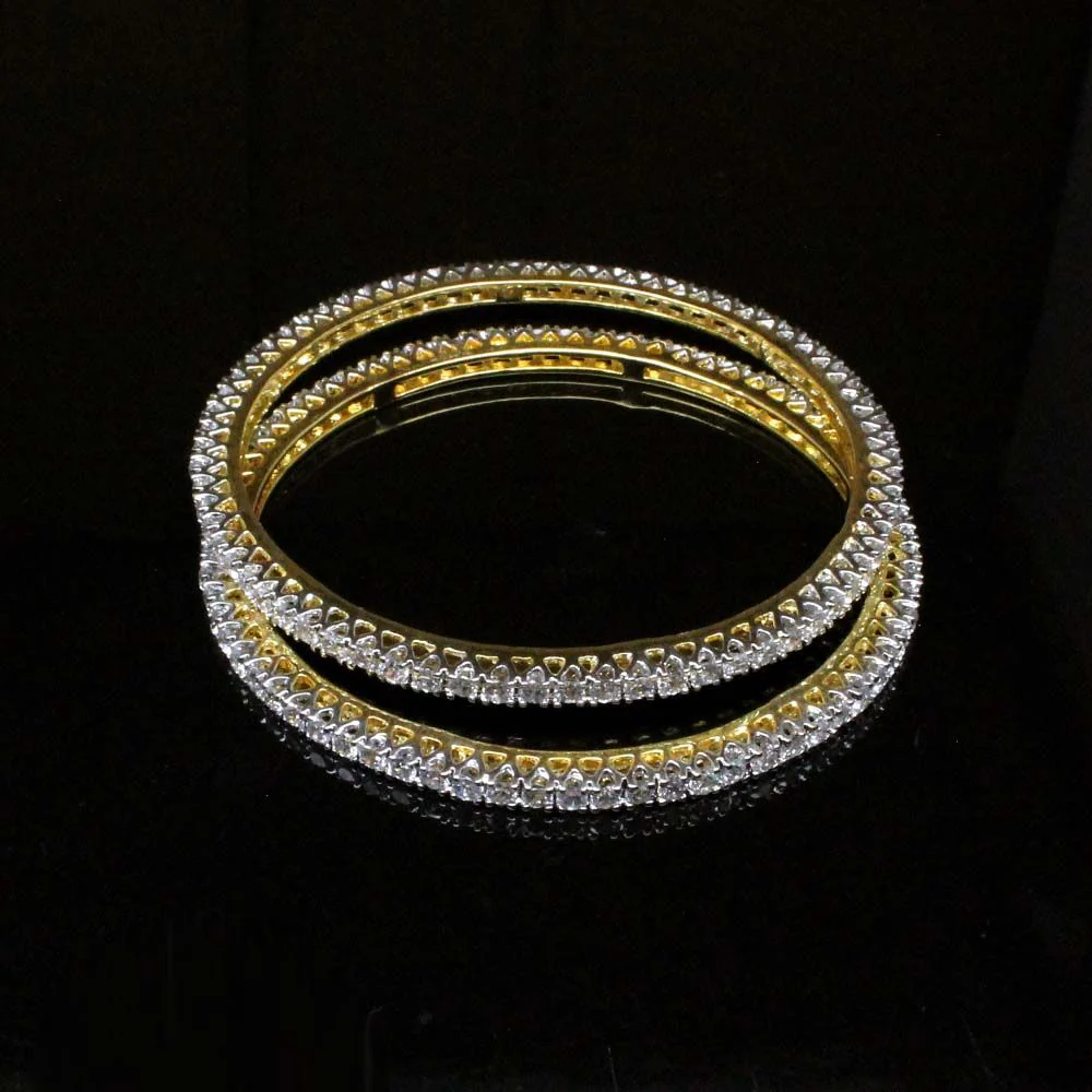 Two tone Fashion CZ Bracelet Bangle- Pair - Image 3