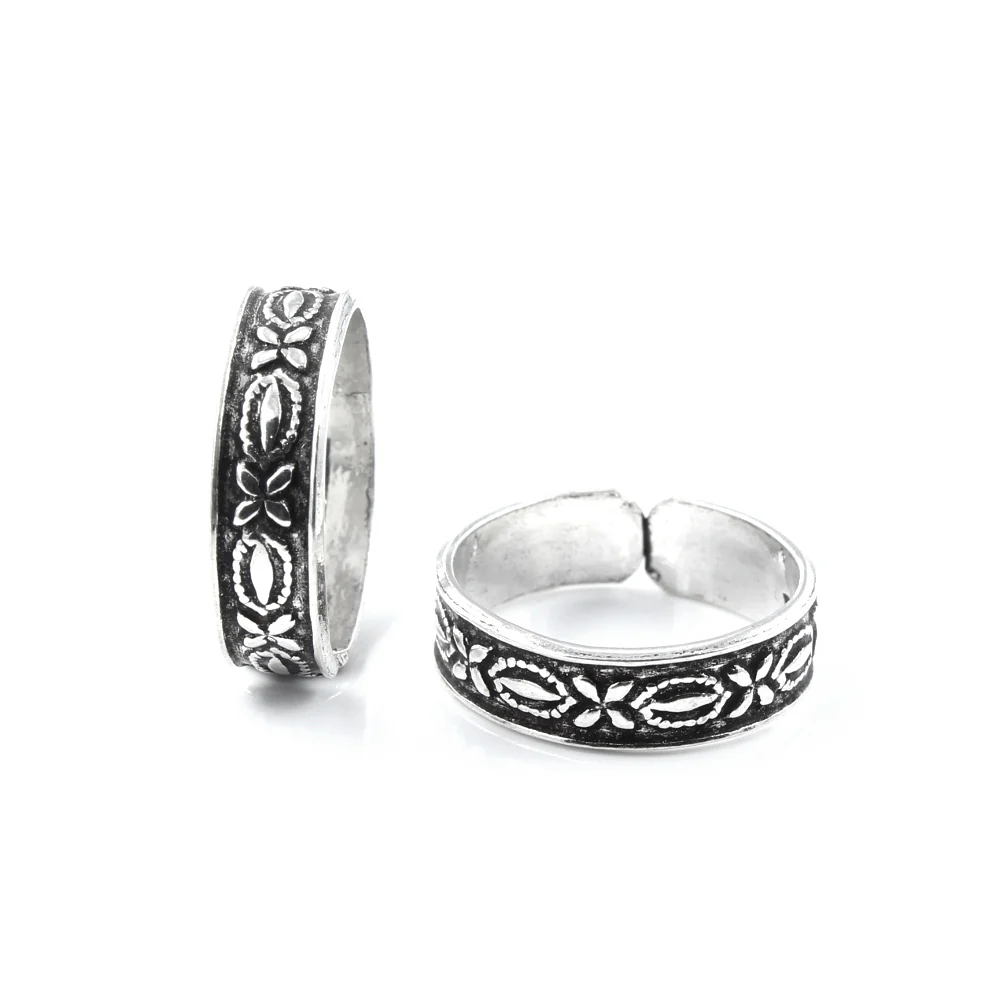 Unique Real 925 Silver Oxidized foot toe rings band - Pair