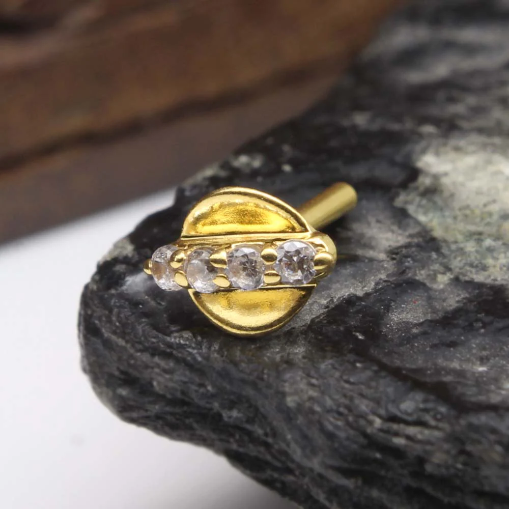 Unique Style 14K Real Gold Nose stud White CZ Indian nose ring Push Pin - Image 2
