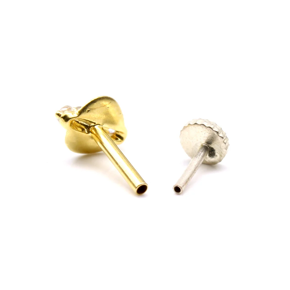 Unique Style 14K Real Gold Nose stud White CZ Indian nose ring Push Pin - Image 4