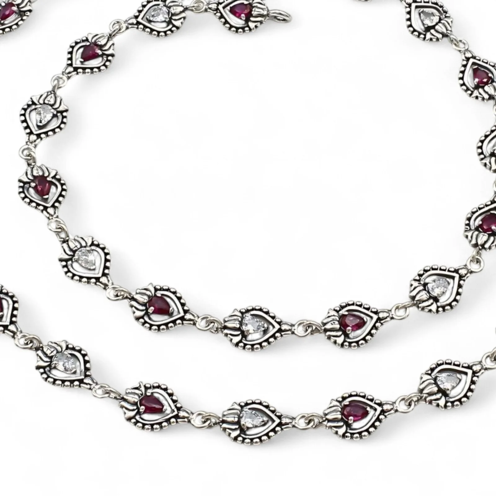 Unique trendy 925 Sterling Silver Pink White CZ Oxidised Anklet Pair 10" - Image 4