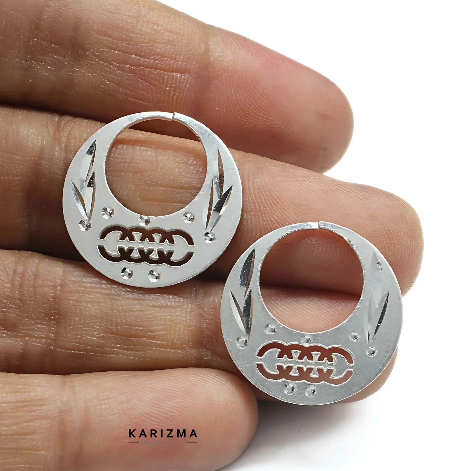 Unique trendy Real Sterling Silver Round Moon Shaped Nattiyan (Nanti) earring for Men - Image 6