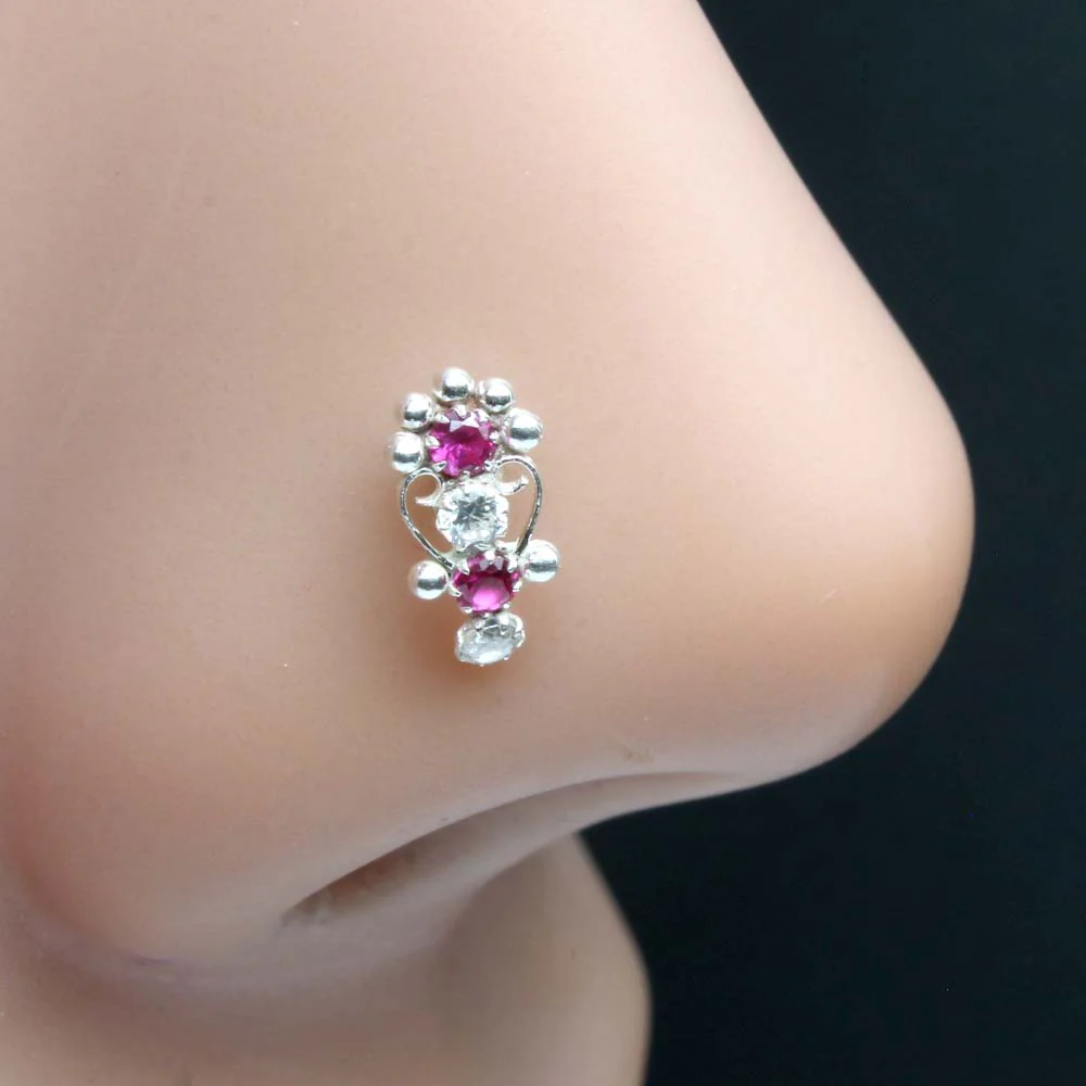 Vertical Silver Nose Piercing Stud - Image 2