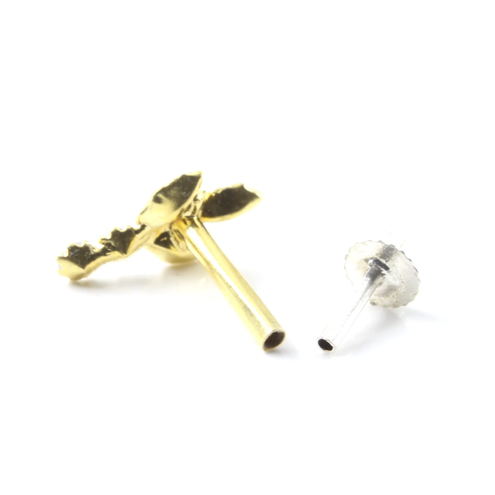 Vertical Gold Finish Silver Nose Stud - Image 4